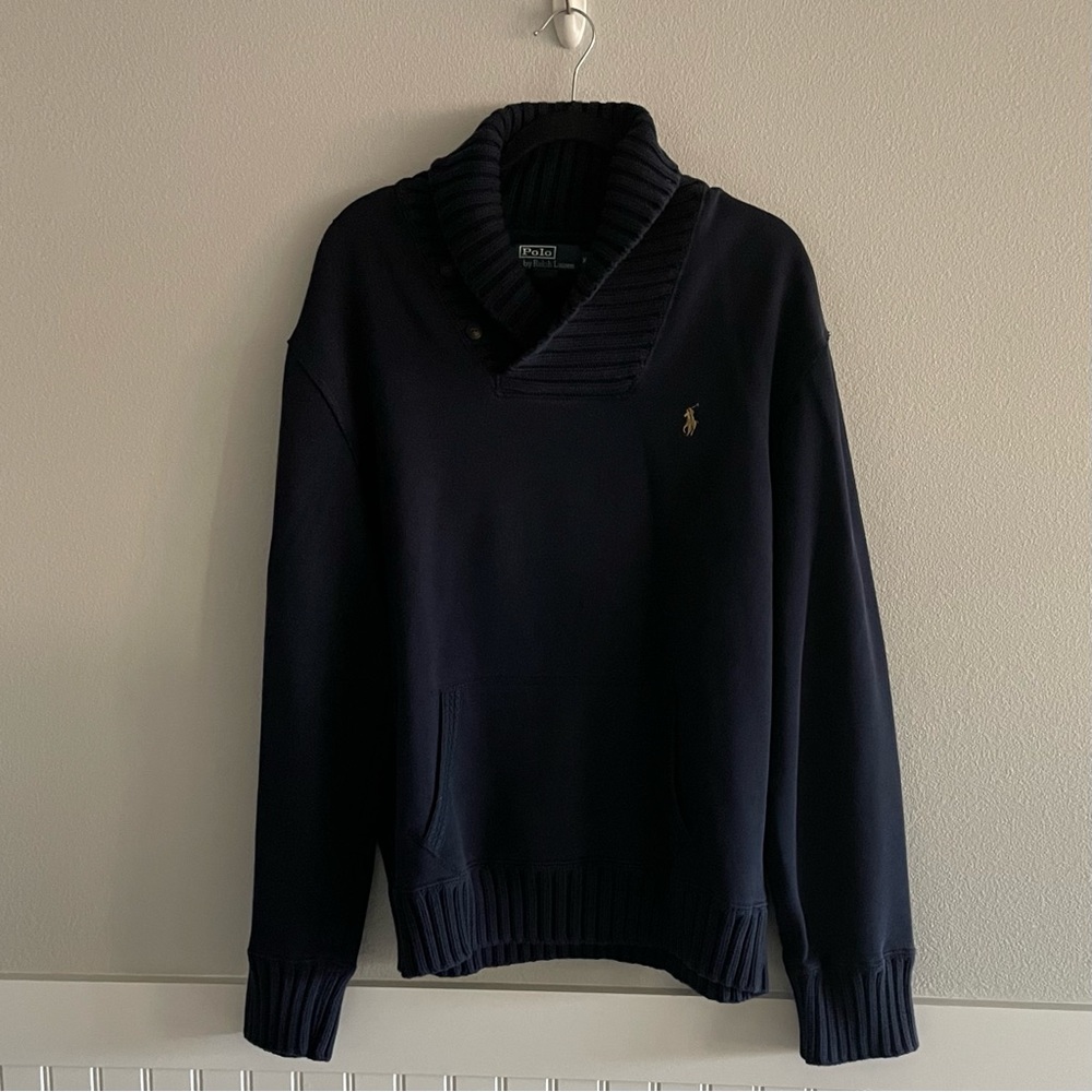 Polo by Ralph Lauren Navy Blue Thick Collared Long Sleeve Sweater (XL)
